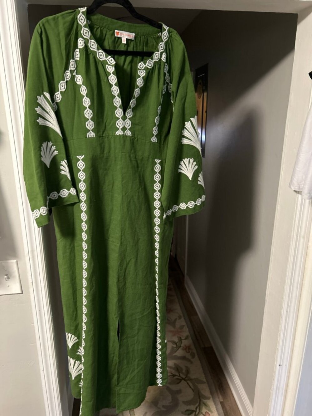 Jude Connally Green Embroidered Maxi Dress Smocked Waist Size XXL